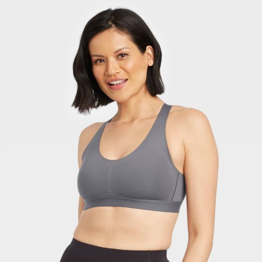 Women's Medium Support Strappy Back Bonded Bra - All in Motion Dark Gray M